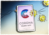 Cartoon: Download (small) by markus-grolik tagged warnapp,corona,medienkompetenz,medien,app,ansteckung,warnung,freundinnen,follower,positiv,alarm,virus,groko