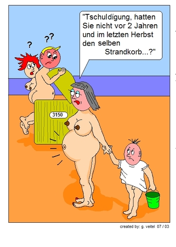 Cartoon: Strandleben (medium) by gert montana tagged strand,sylt,strandgespräch,strandbegegnung,nackt,gertoons,wasser,meer,norden,traumstrand,insel