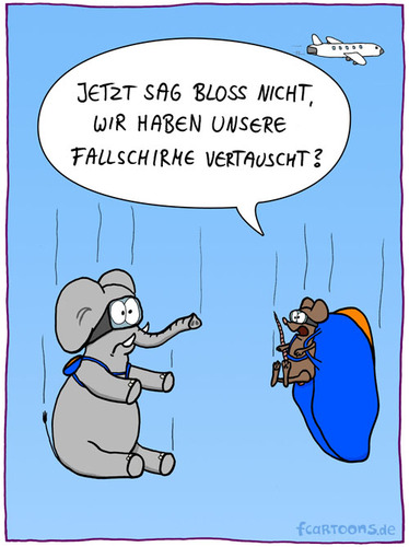 Cartoon: Fallschirme (medium) by Frank Zimmermann tagged fallschirme,elefant,maus,ratte,flugzeug,springen,brille,vertauscht