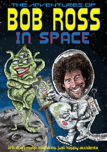 Cartoon: Bob Ross in Space (medium) by Ian Baker tagged bob,ross,in,space,art,artist,tv,80s,afro,alien,monster,comic,cover,ian,baker,cartoon,caricature,spoof,parody,satire,homage,retro,creature,sexy,painting