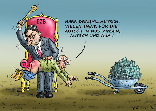 Cartoon: Minuszinsbestrafer Draghi (medium) by marian kamensky tagged ezb,draghi,misus,zinsen,kapitalismus,ezb,draghi,misus,zinsen,kapitalismus