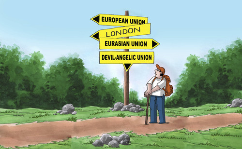 Cartoon: smerovo-en (medium) by Lubomir Kotrha tagged eurasian,economic,union,russia,kazakhstan,belarus,armenia,kyrgyzstan,european,world