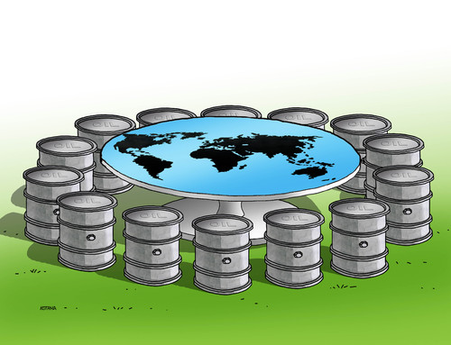 Cartoon: stoloil (medium) by Lubomir Kotrha tagged oil,opec,price,freeze,world