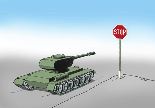 Cartoon: stoptank (medium) by Lubomir Kotrha tagged peace,war,usa,nato,eu,russia,ukraine,putin,obama