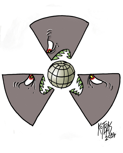 Cartoon: nuclear threat (medium) by kotbas tagged nuclear,world,danger,threat