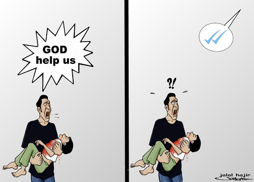 Cartoon: seen and ignored (medium) by jalal hajir tagged war,god,victimes