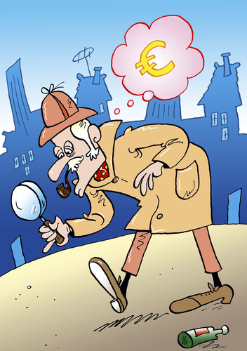 Cartoon: Euro (medium) by astaltoons tagged euro,geldentwertung,sherlock,holmes,lupe,suche,stadt