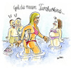Cartoon: Burkini am Baggersee (small) by REIBEL tagged burkini,baggersee,baden,anzug,verhüllen,erotisch,bikini,wasser,see,meer