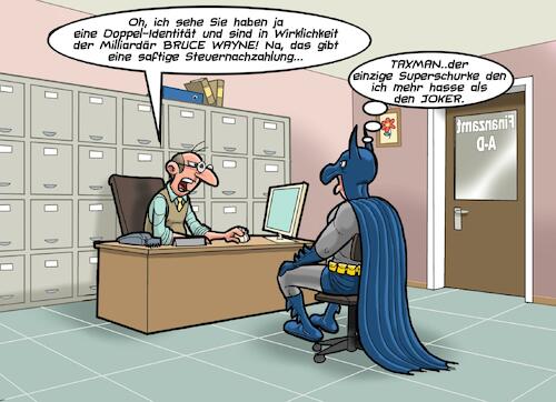 Cartoon: Batman und die Steuer (medium) by Chris Berger tagged finanzamt,batman,steuer,nachzahlung,einnahmen,einkommenssteuer,irs,finanz,finanzamt,batman,steuer,nachzahlung,einnahmen,einkommenssteuer,irs,finanz