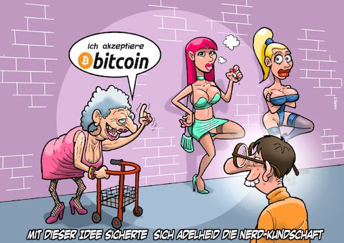 Cartoon: Bitcoin Hure (medium) by Chris Berger tagged prostituierte,alte,hure,bitcoin,nerd,strassenstrich,freier,kryptowährung,prostituierte,alte,hure,bitcoin,nerd,strassenstrich,freier,kryptowährung