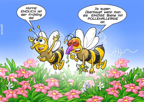 Cartoon: Heuschnupfen (medium) by Chris Berger tagged biene,heuschnupfen,allergie,frühling,biene,heuschnupfen,allergie,frühling