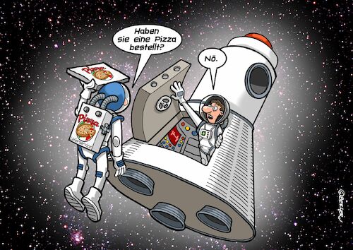 Cartoon: Lieferando (medium) by Chris Berger tagged pizza,lieferdienst,space,weltraum,rakete,astronaut,pizzeria,pizza,lieferdienst,space,weltraum,rakete,astronaut,pizzeria