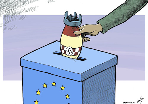 Cartoon: European Ignitions (medium) by rodrigo tagged european,union,elections,extreme,right,wing,parties,nazi,extremism,discrimination