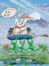Cartoon: Storchensaison (small) by KritzelJo tagged storch bratpfanne frösche frosch kröte afd frühling kirschblüte fuji