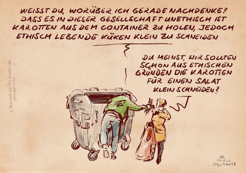 Cartoon: Ehtik containern (medium) by Guido Kuehn tagged vegetarisch,fleisch,vegan,containern,essen,vegetarisch,fleisch,vegan,containern,essen