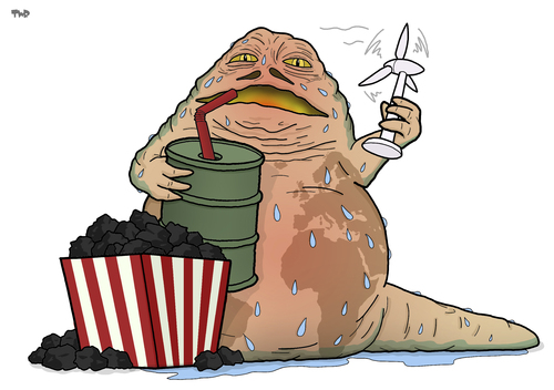 Cartoon: Jabba the Earth (medium) by Tjeerd Royaards tagged climate,change,star,wars,global,warming,fossile,fuels,sustainability,climate,change,star,wars,global,warming,fossile,fuels,sustainability