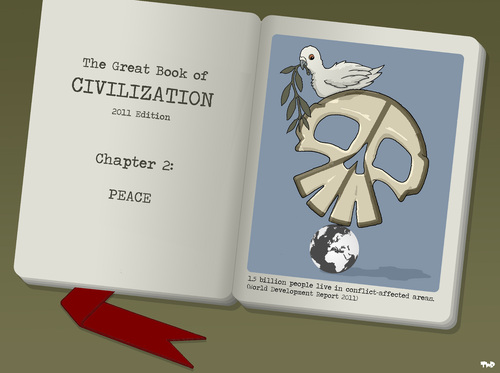 Cartoon: The Great Book of Civilization 2 (medium) by Tjeerd Royaards tagged civilization,conflict,peace,zivilisation,frieden,krieg