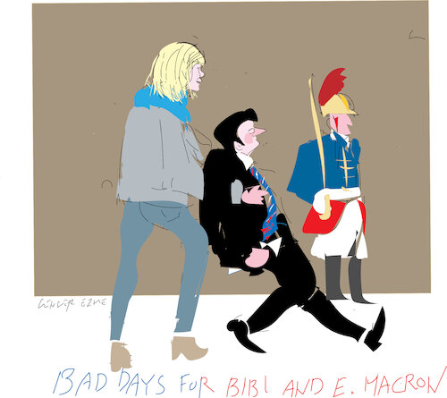 Cartoon: Bibi and E.Macron (medium) by gungor tagged fires,in,paris,fires,in,paris