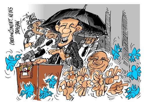 Cartoon: Barack Obama-interprete (medium) by Dragan tagged barack,obama,interprete,federacion,sudafricana,de,sordos,nelson,mandela,cartoon