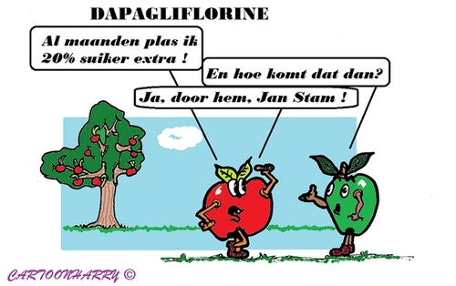 Cartoon: Dapagliflorine (medium) by cartoonharry tagged dapagliflorine,appel,appelboomstamstofje,plasje,suikerziekte