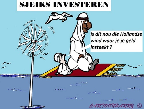 Cartoon: Investering (medium) by cartoonharry tagged investering,investeren,wind,sjeik,windmolenpark,cartoon,cartoonist,cartoonharry,dutch,holland,toonpool