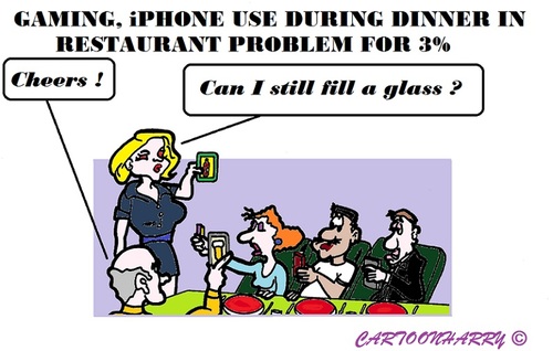 Cartoon: iPhone Use (medium) by cartoonharry tagged dinner,restaurant,iphone,game,cheers