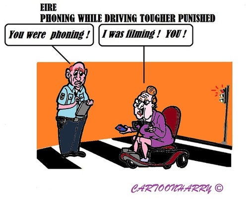 Cartoon: Tougher Punishment (medium) by cartoonharry tagged ireland,eire,police,drive,car,smartphone,tweets,sms,app,punishment