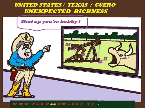 Cartoon: Unexpected Richness (medium) by cartoonharry tagged usa,texas,cuero,farmers,oil,cows,rich,richness,cartoon,cartoonist,cartoonharry,dutch,toonpool