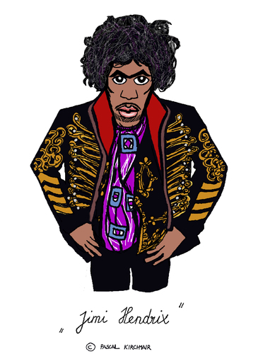 Cartoon: Jimi Hendrix (medium) by Pascal Kirchmair tagged jimi,hendrix,karikatur,hey,joe,caricature,cartoon,dessin,humoristique,humour,humor,rock,pop,guitar,songwriter,guitarist,gitarrist,gratteur