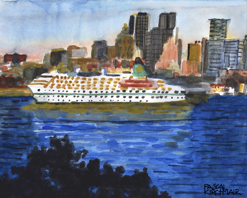 Cartoon: Kreuzfahrtschiff vor Montreal (medium) by Pascal Kirchmair tagged kreuzfahrtschiff,montreal,cruise,ship,bateau,de,croisiere,crucero,crociera,aquarell,watercolour