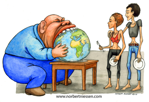 Cartoon: The good family father (medium) by Niessen tagged eat,world,globe,rich,poor,fat,thin,hunger