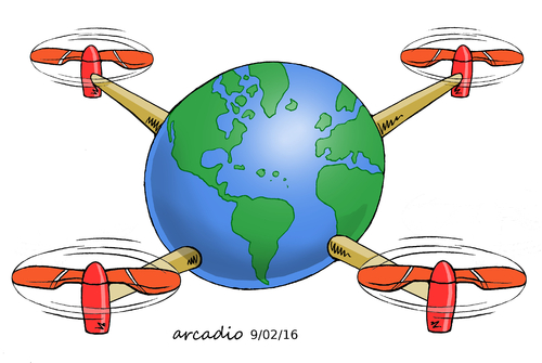 Cartoon: And the earth became a drone. (medium) by Cartoonarcadio tagged drone,technology,transport,world,science
