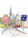 Cartoon: Klötenbrunn (small) by Petra Kaster tagged kleinstadt,heimat,provinz,überalterung,verkehrsberuhigung,renten,pension,senioren,pflegeversicherung,heimatidylle,umgehungsstrassen