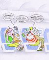 Cartoon: scham (small) by Petra Kaster tagged fliegen,reisen,scham,flugscham,umweltverschmutzung,umweltschutz,billigflieger,flugverkehr,drogen,tabletten,verdrängung,gier,tourismus