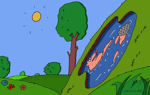 Cartoon: Schwimmer (medium) by Leichnam tagged schwimmer,schwimmen,plantschen,wasser,bergwiese,teich