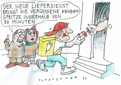Cartoon: Abnehmen (medium) by Jan Tomaschoff tagged abhenmen,spritze,trägheit,abhenmen,spritze,trägheit