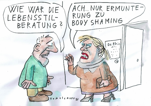Cartoon: body shaming (medium) by Jan Tomaschoff tagged übergewicht,ernährung,scham,übergewicht,ernährung,scham