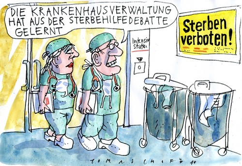 Cartoon: Sterben verboten! (medium) by Jan Tomaschoff tagged sterbehilfe,medizin,sterbehilfe,medizin
