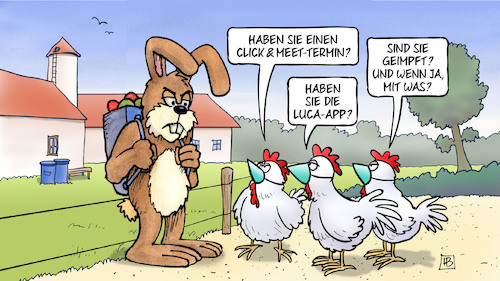 Cartoon: Click and Ostern (medium) by Harm Bengen tagged click,and,meet,termin,luca,app,impfung,corona,hase,osterhase,ostern,huhn,hühner,bauernhof,harm,bengen,cartoon,karikatur,click,and,meet,termin,luca,app,impfung,corona,hase,osterhase,ostern,huhn,hühner,bauernhof,harm,bengen,cartoon,karikatur