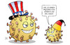 Cartoon: USA-Coronazahlen (small) by Harm Bengen tagged usa,deutschland,corona,virus,zahlen,rekord,infektionen,höchststand,präsident,uncle,sam,michel,muetze,harm,bengen,cartoon,karikatur