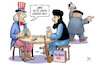 Cartoon: USA-Taliban-Nordkorea (small) by Harm Bengen tagged usa,taliban,nordkorea,kim,jong,un,afghanistan,uncle,sam,pokern,raketen,verhandlungen,gespräche,harm,bengen,cartoon,karikatur