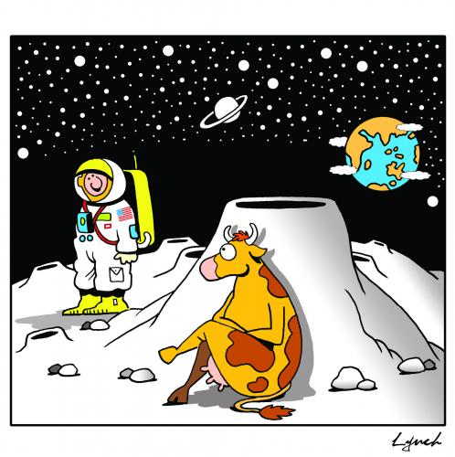 Cartoon: the cow that almost jumped over (medium) by toons tagged space,animals,cows,travel,moon,planets,nasa