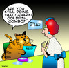 Cartoon: canary goldfish combo (small) by toons tagged birds,cats,animals,fish,cafe,restaurant,waitress