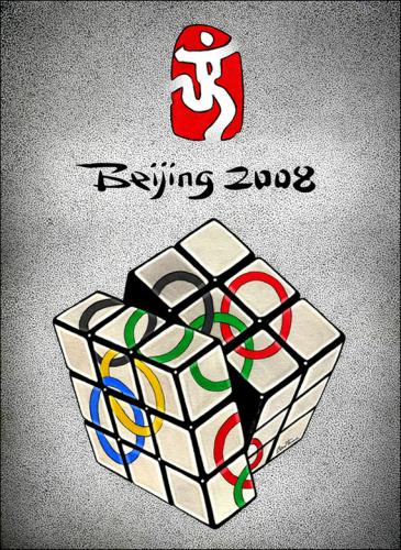 Cartoon: Beijing 2008 (medium) by BenHeine tagged beijing,2008,olympic,games,mike,wootton,china,human,rights,tibet,sport,jeux,olympiques,greek,rubiks,cube,rubix,casse,tete,chine,ben,heine,flame,torch,colors,sportsmanship,athletes,medal,politicize,politics,freedom,censure,dalai,lama