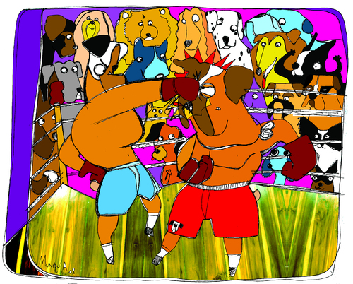 Cartoon: boxers (medium) by Munguia tagged dogs,box,boxers,fight,perro,pelea