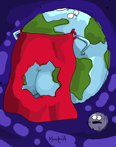 Cartoon: Capa de ozono (medium) by Munguia tagged culo,del,mundo,emision,de,gases,capa,ozono,calcamunguias,planeta,tierra,earth