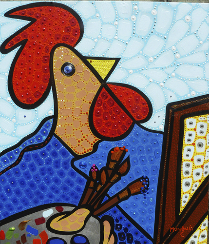 Cartoon: Van Cock (medium) by Munguia tagged self,portrait,with,brushes,van,gogh,rooster,chicken,cock,parody,famous,painting