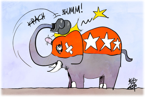 Cartoon: Republikaner (medium) by Kostas Koufogiorgos tagged karikatur,koufogiorgos,elefant,usa,republikaner,schlag,boxen,karikatur,koufogiorgos,elefant,usa,republikaner,schlag,boxen