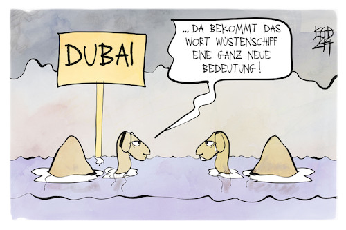 Cartoon: Überschwemmung in Dubai (medium) by Kostas Koufogiorgos tagged karikatur,koufogiorgos,dubai,wüste,überschwemmung,regen,kamel,wüstenschiff,karikatur,koufogiorgos,dubai,wüste,überschwemmung,regen,kamel,wüstenschiff