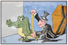 Cartoon: Groko-Abgesang (small) by Kostas Koufogiorgos tagged karikatur,koufogiorgos,illustration,cartoon,groko,sarg,bestatter,totengräber,grokodil,koalition,regierung,demokratie